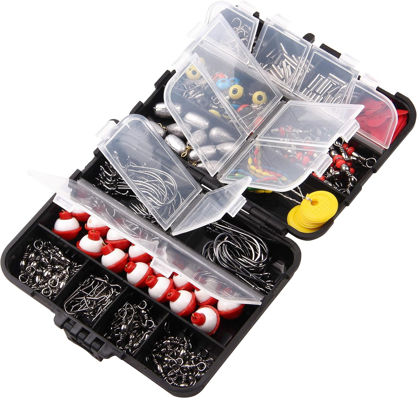 Fishing Accessories Tackle Kit Box- 273 Sinker Weights Crossline Barrel Swivel Snap Hooks Sinker Slides Fishing Bead with Tackle Box