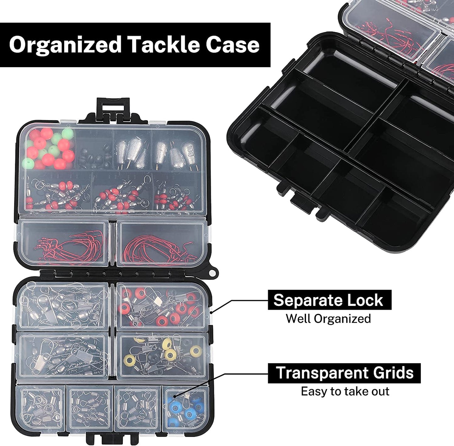 Fishing Tackle Set 180Pcs, Fishing Accessories Set with Tackle Box Including Barrel Swivels,Off Set Hooks,Swivel Slides,Cross-Line Barrel Swivels