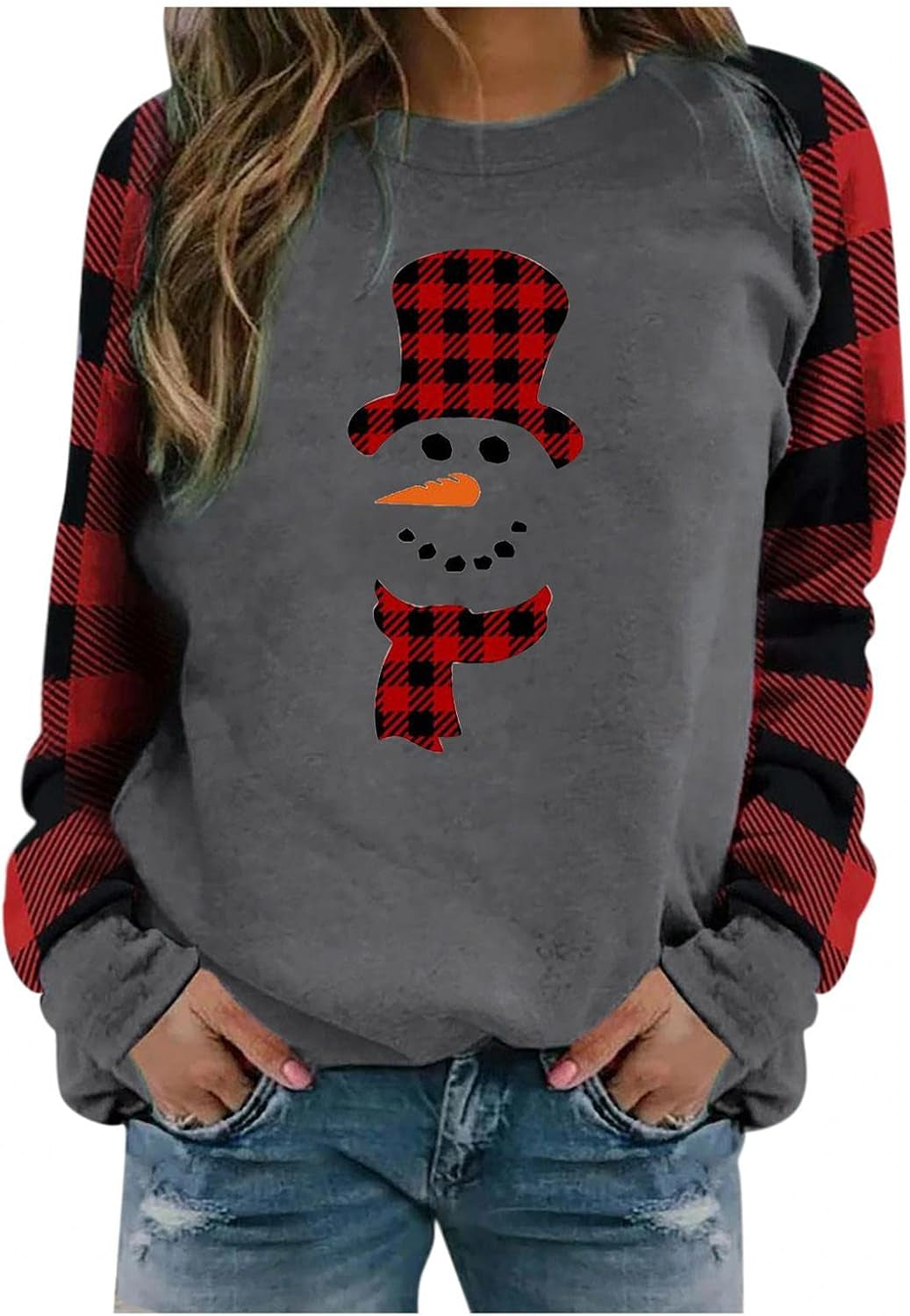 Christmas Dresses for Women plus Size Merry Christmas T-Shirt Womens Santas Hat Shirt Xmas Striped Splicing Long Sleeve Tops Tees