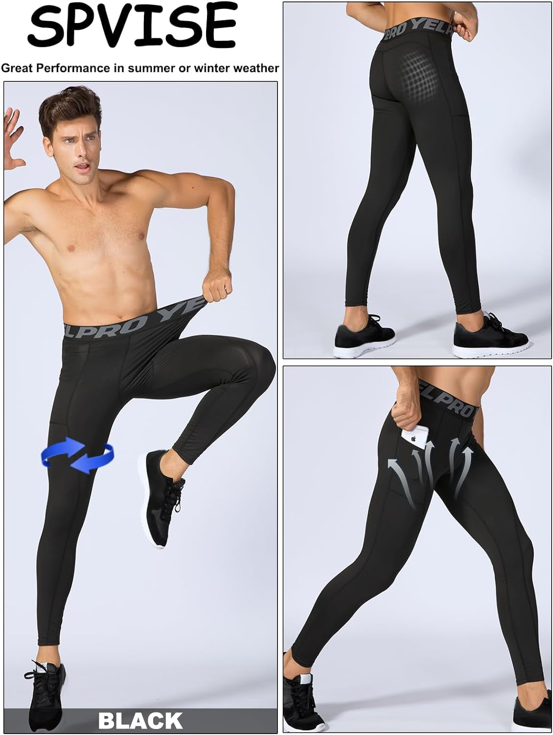 2 or 3 Pack Men'S Compression Pants Leggings Running Tights with Pocket Cool Dry Workout Base Layer Athletic Gym Pants
