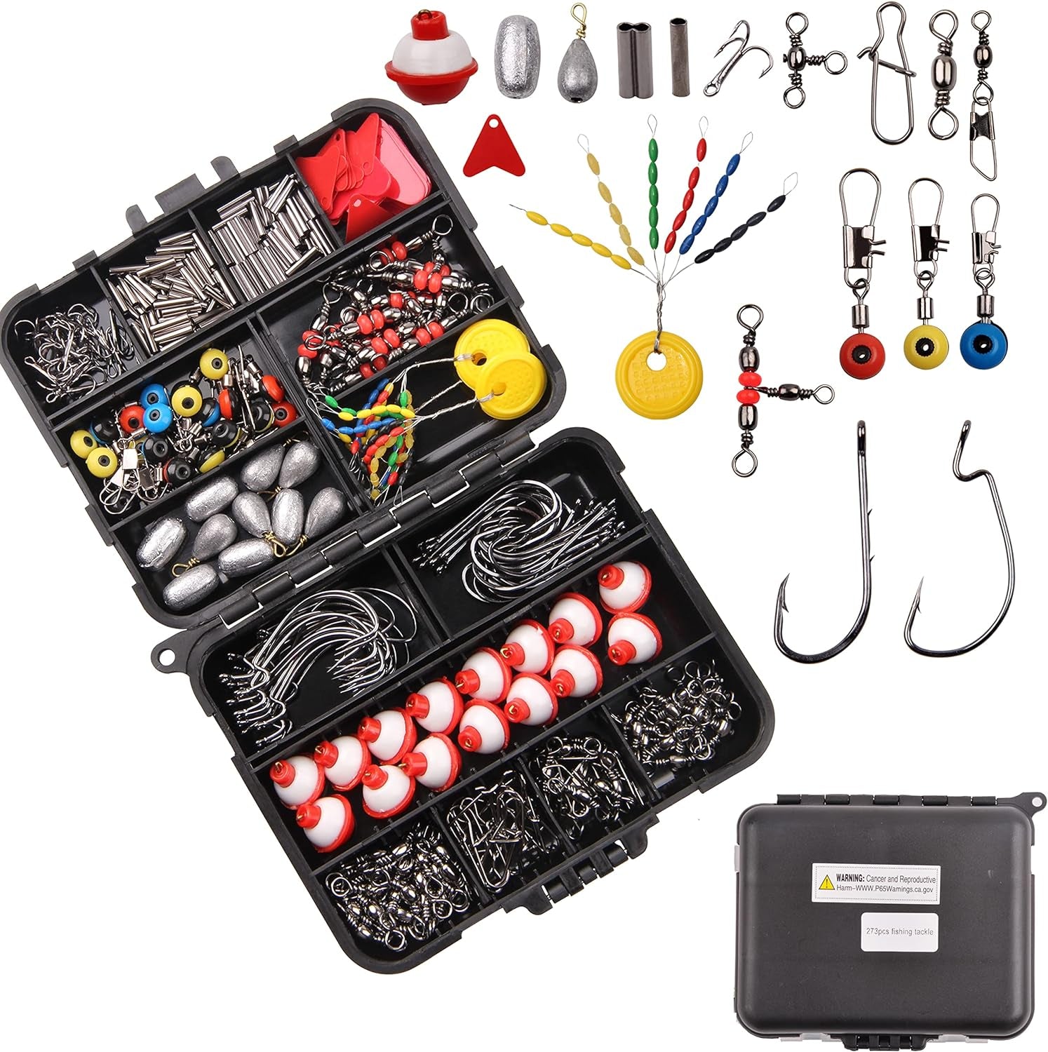 Fishing Accessories Tackle Kit Box- 273 Sinker Weights Crossline Barrel Swivel Snap Hooks Sinker Slides Fishing Bead with Tackle Box