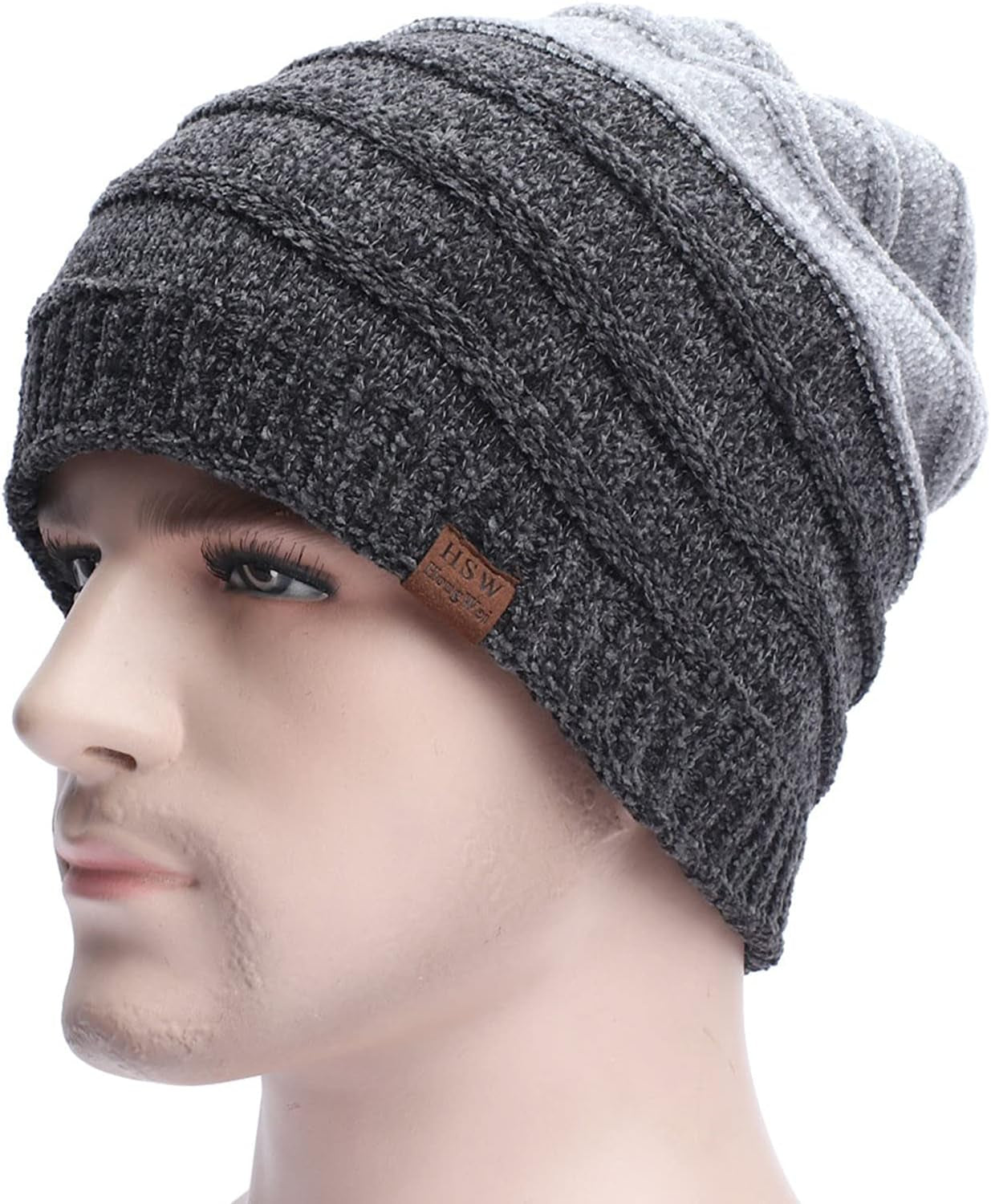 Knit Beanie Warm Thick Lined Hat Mens Winter Skull Cap Unisex Beanie Cap,Winter Cute Warm Soft Cold Weather Hat(Gray,One Size)
