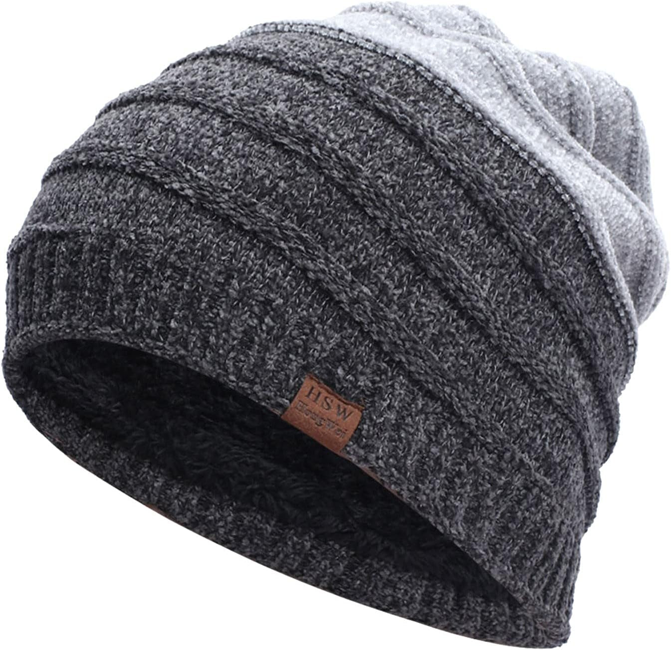 Knit Beanie Warm Thick Lined Hat Mens Winter Skull Cap Unisex Beanie Cap,Winter Cute Warm Soft Cold Weather Hat(Gray,One Size)