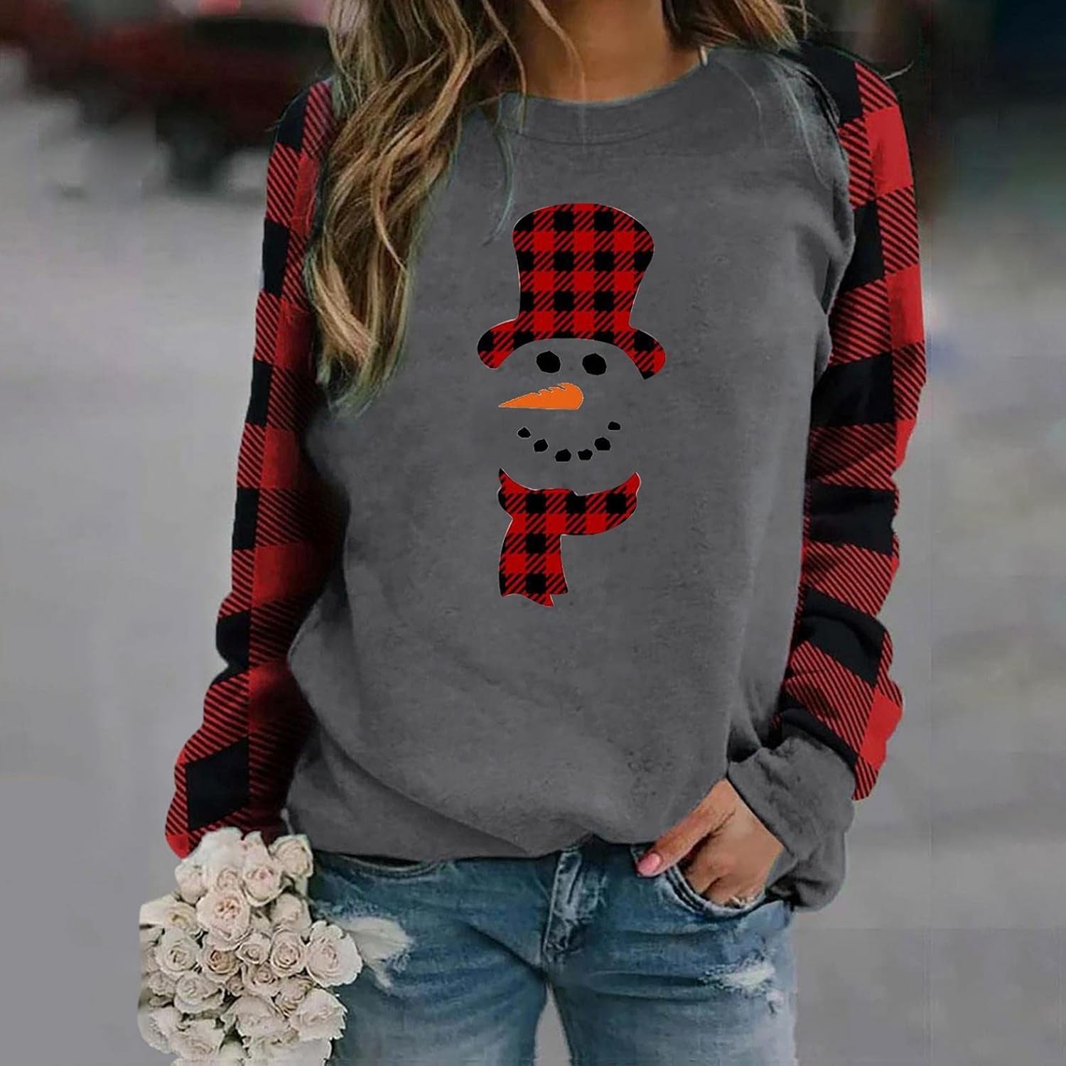 Christmas Dresses for Women plus Size Merry Christmas T-Shirt Womens Santas Hat Shirt Xmas Striped Splicing Long Sleeve Tops Tees