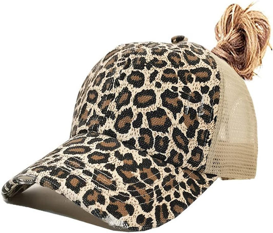High Ponytail Baseball Cap for Womens Men Adjustable Dad Trucker Mesh Hat