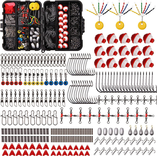 Fishing Accessories Tackle Kit Box- 273 Sinker Weights Crossline Barrel Swivel Snap Hooks Sinker Slides Fishing Bead with Tackle Box