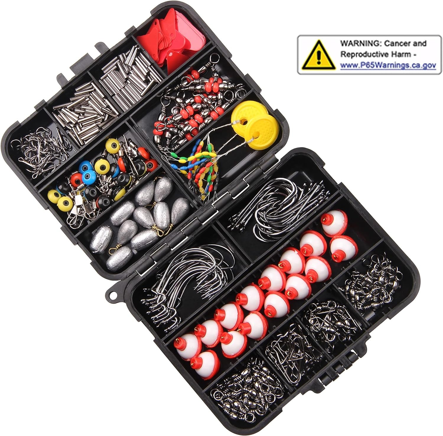 Fishing Accessories Tackle Kit Box- 273 Sinker Weights Crossline Barrel Swivel Snap Hooks Sinker Slides Fishing Bead with Tackle Box