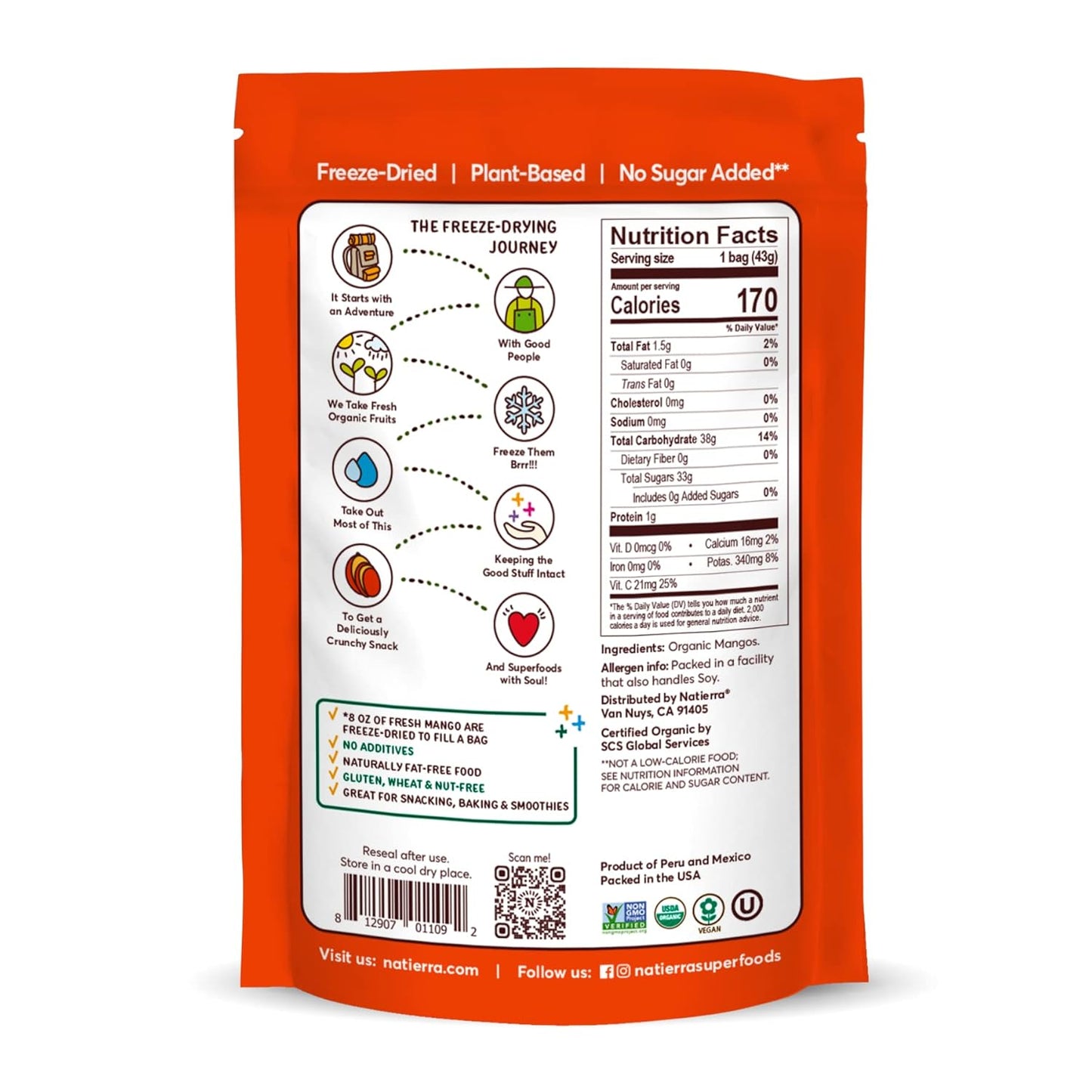 Organic Freeze-Dried Mangos | USDA Organic, Non-Gmo & Vegan | Gluten Free, No Additives, No Sugar Added | 1.5 Ounce (Pack of 1)