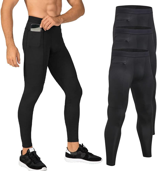 Men'S Compression Pants Workout Athletic Leggings Running Gym Tights with Pockets